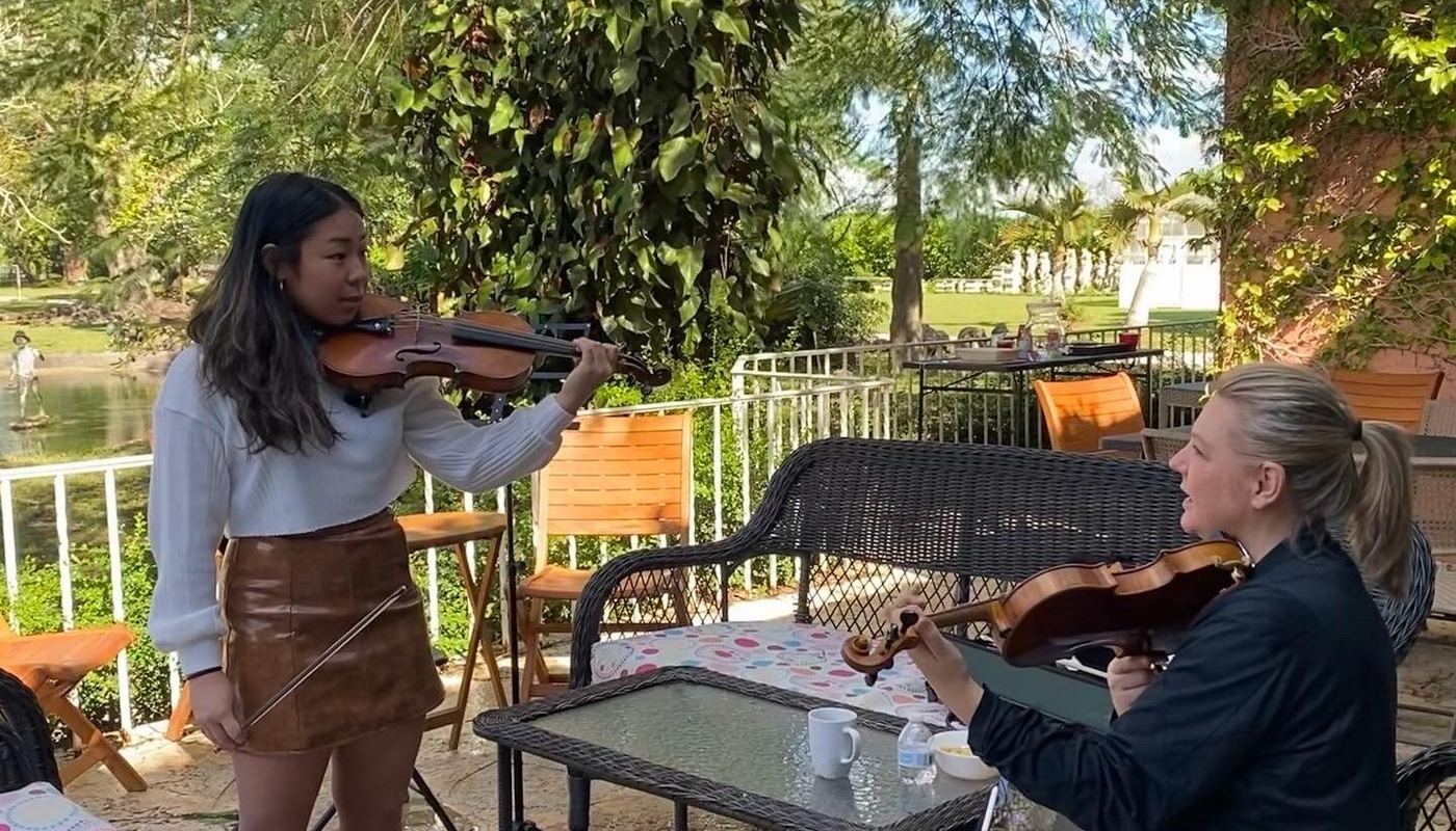 A PIMF student in a lesson on the villa terrace